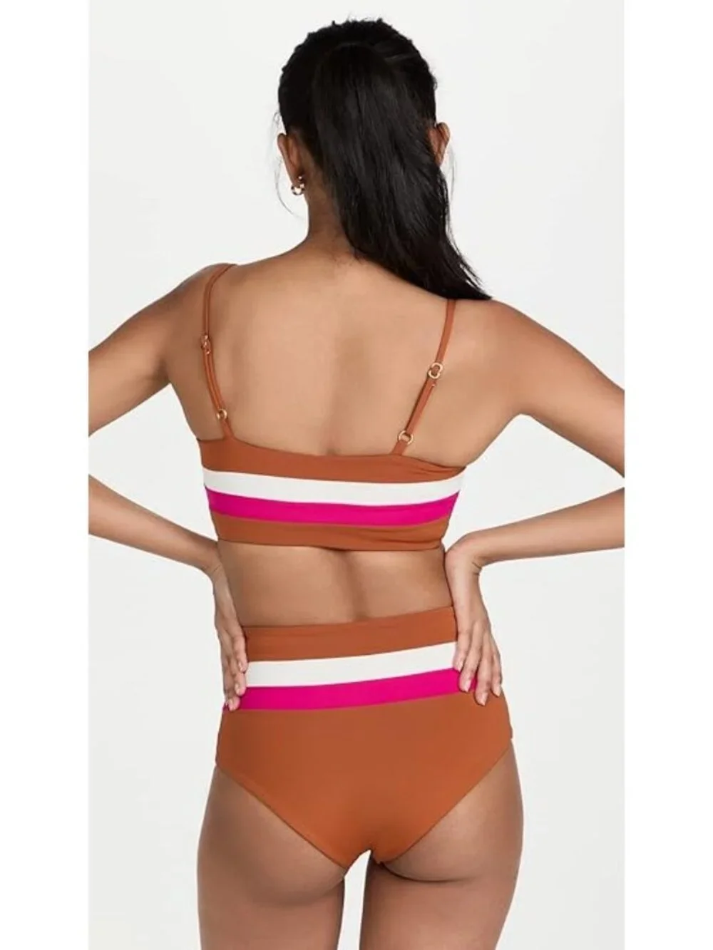 L*Space Rebel Stripe Bikini Top in Amber/Bougainvellia/Cream Small New Womens